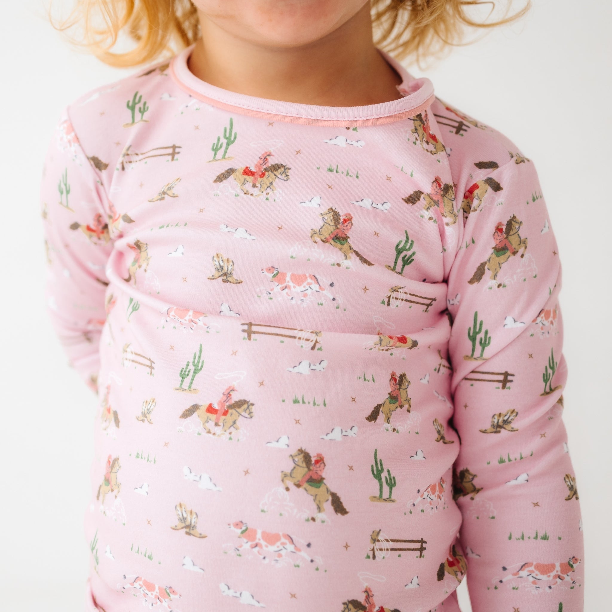 Little Wranglers Long Pajamas - Dusty Rose - Magnolia BabyLong Pajamas