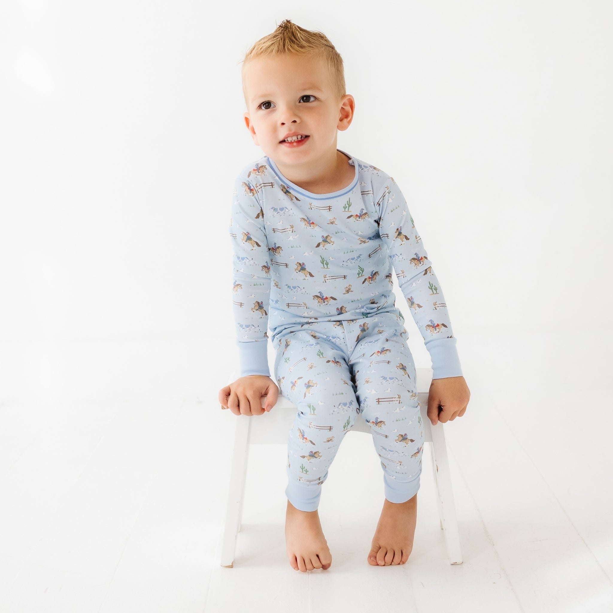 Little Wranglers Long Pajamas - Sky - Magnolia BabyLong Pajamas