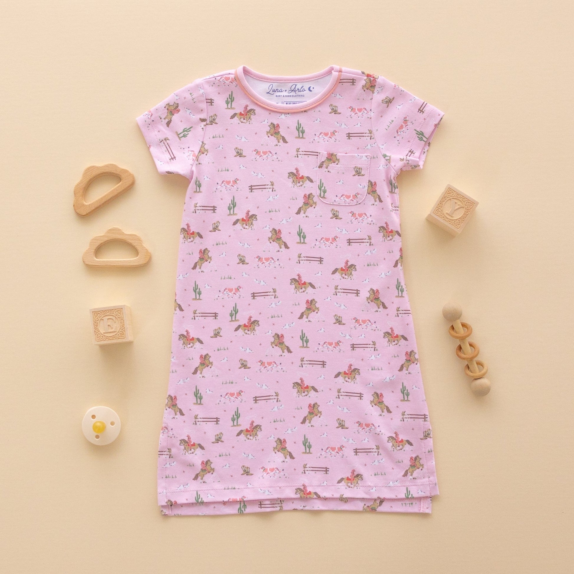 Little Wranglers Nightdress - Dusty Rose - Magnolia BabyNightdress