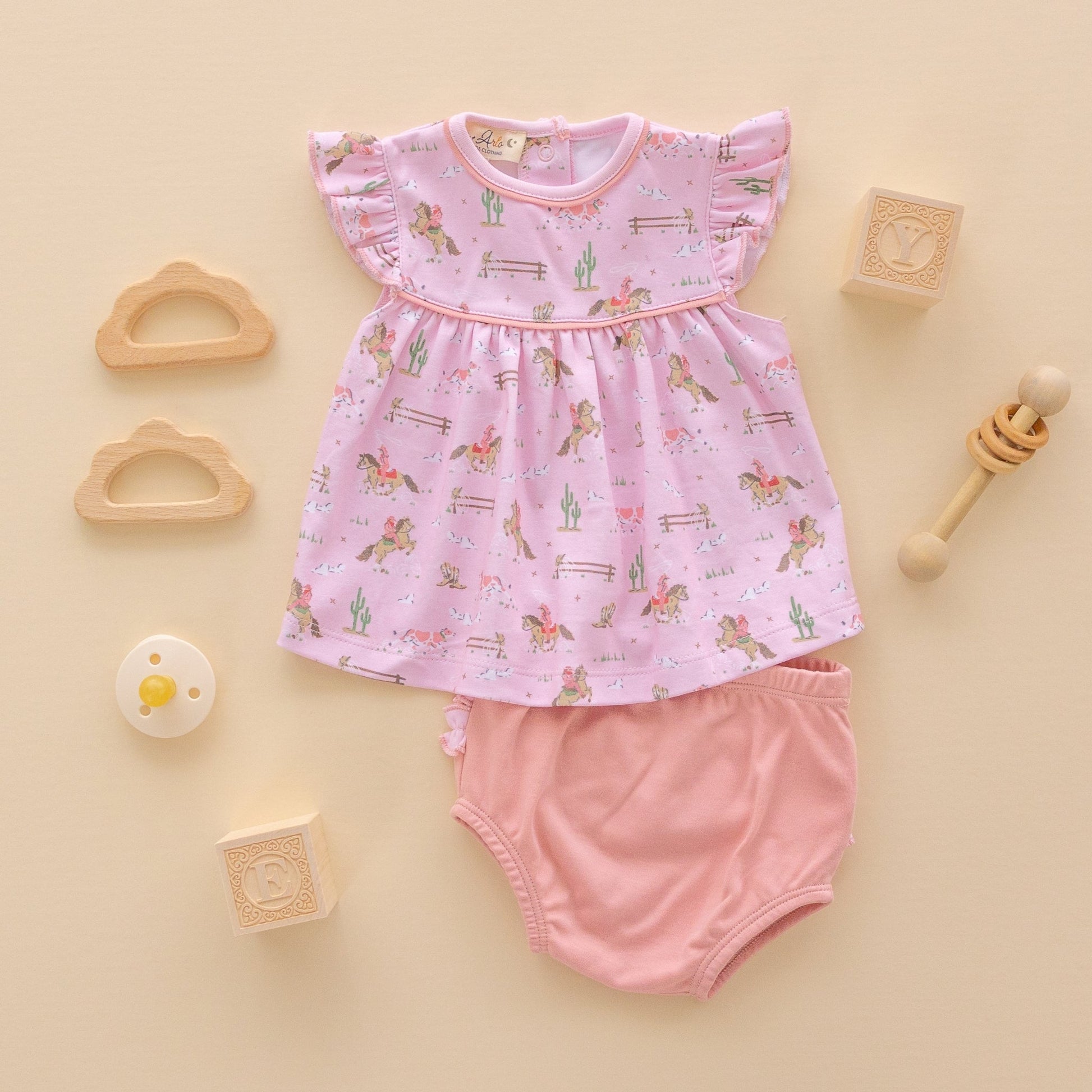 Little Wranglers Ruffle Diaper Cover Set - Dusty Rose - Magnolia BabyDiaper Cover