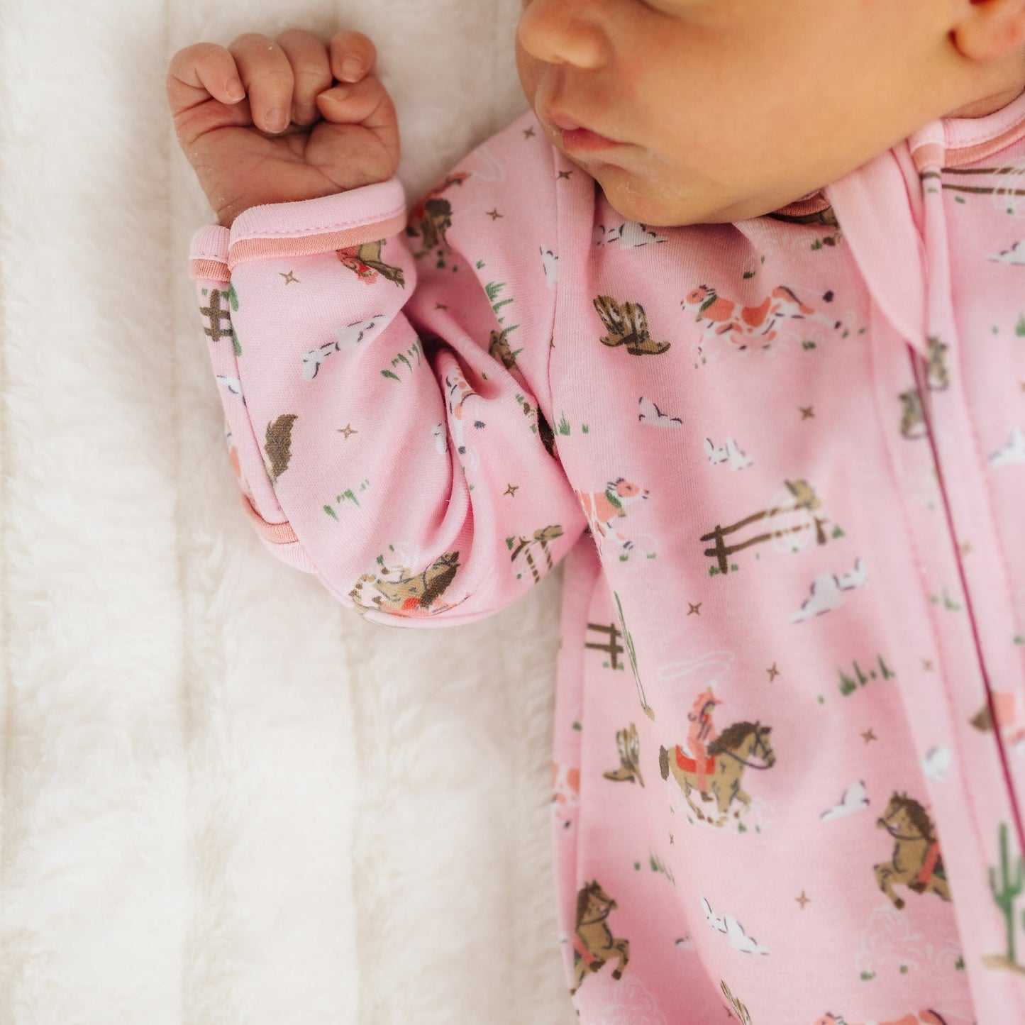 Little Wranglers Zip Footie - Dusty Rose - Magnolia BabyFootie