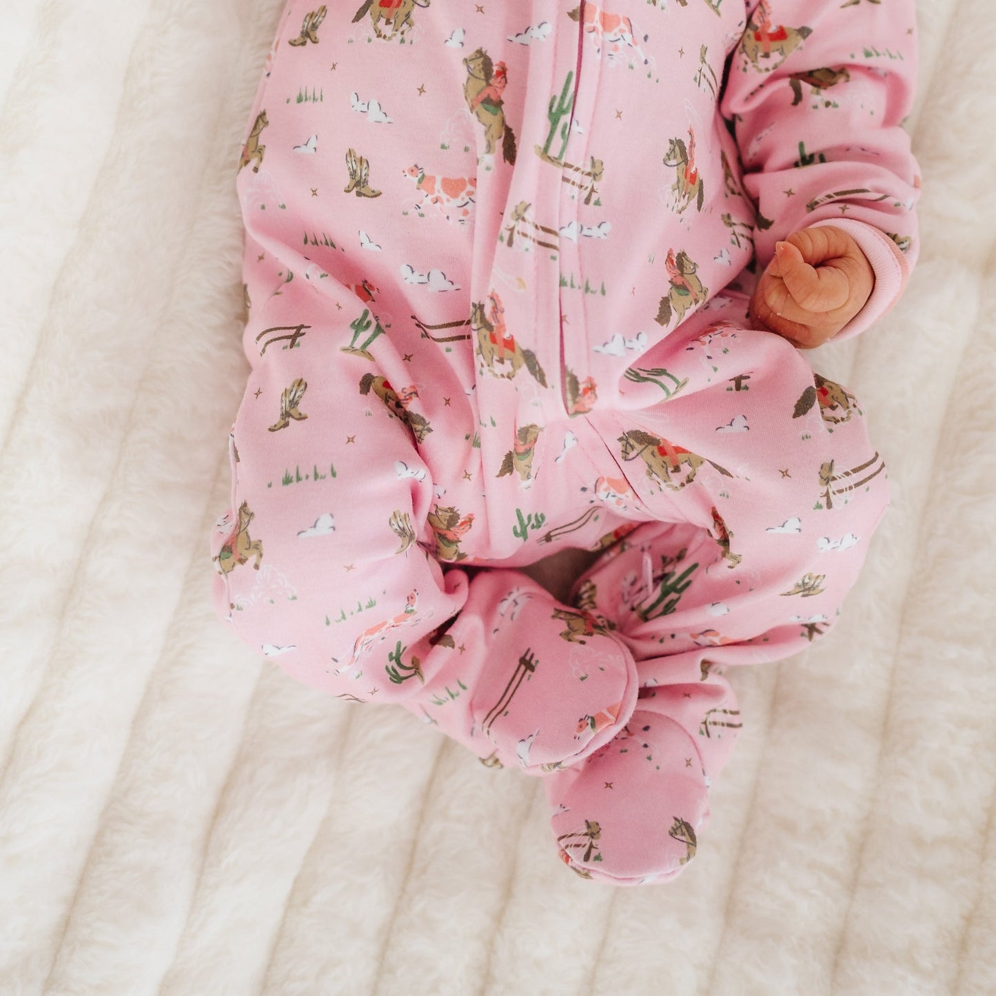 Little Wranglers Zip Footie - Dusty Rose - Magnolia BabyFootie