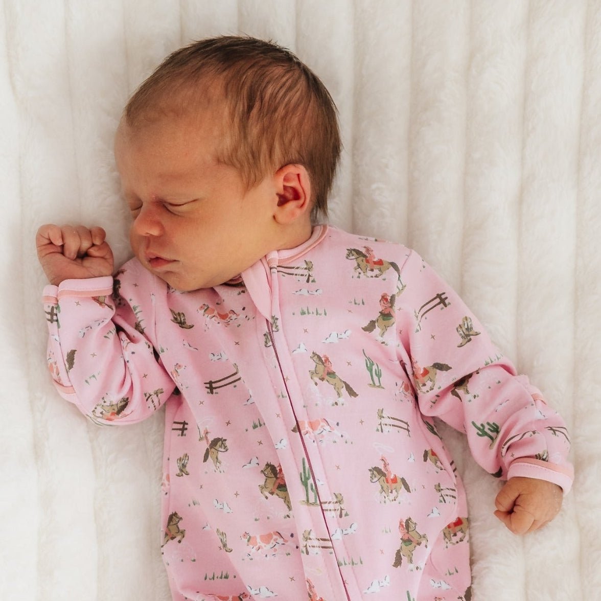 Little Wranglers Zip Footie - Dusty Rose - Magnolia BabyFootie