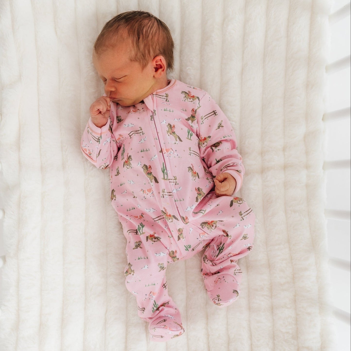 Little Wranglers Zip Footie - Dusty Rose - Magnolia BabyFootie