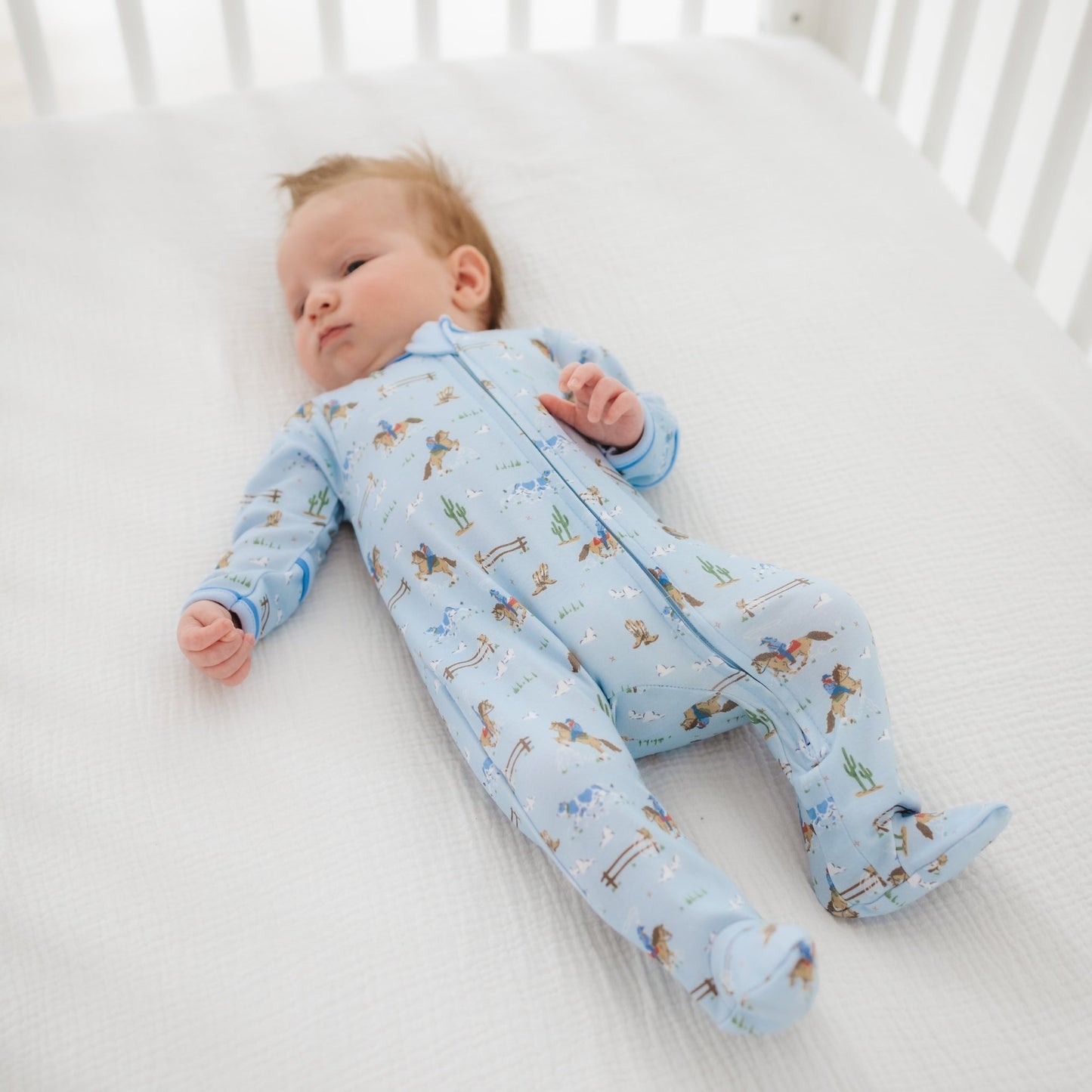 Little Wranglers Zip Footie - Sky - Magnolia BabyFootie