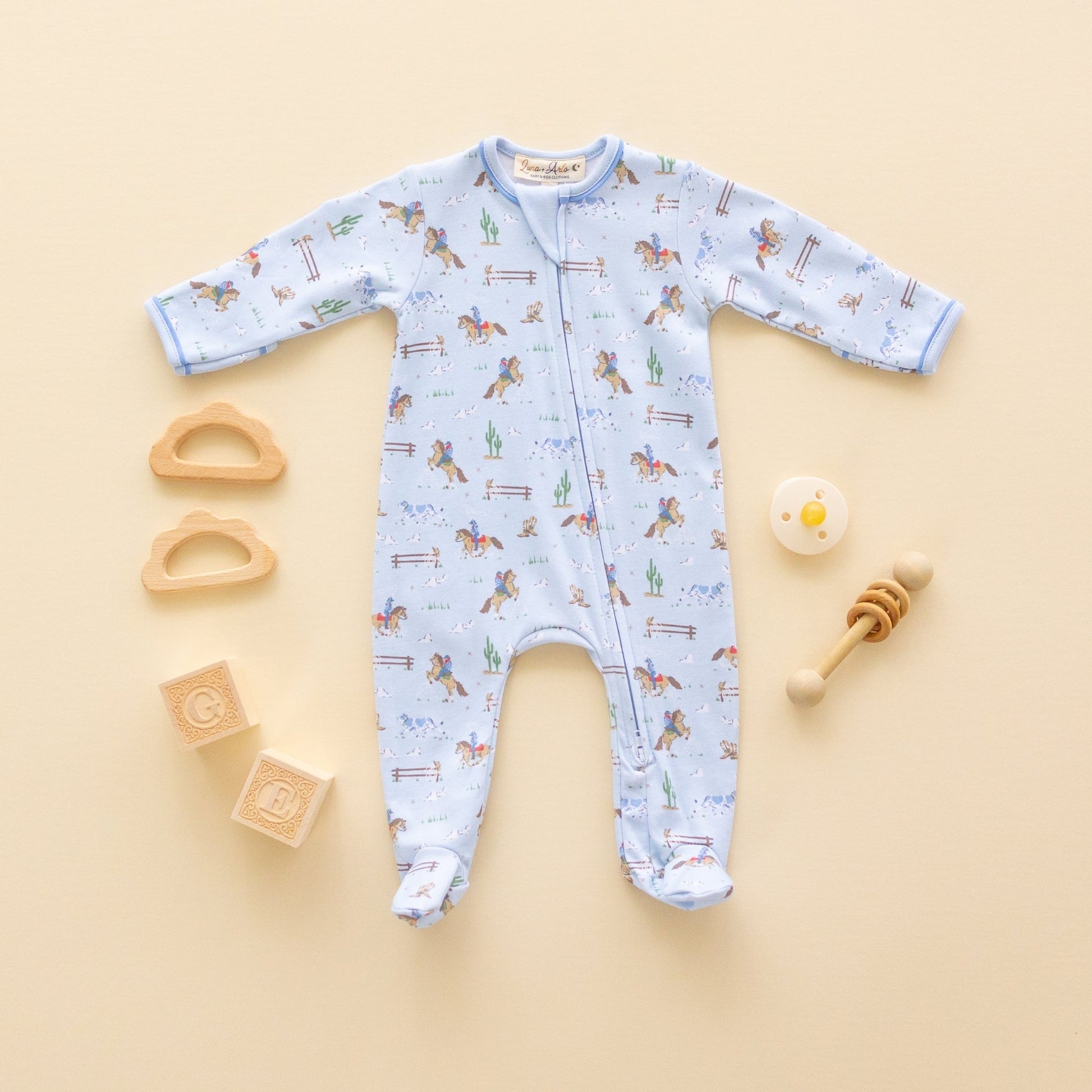 Little Wranglers Zip Footie - Sky - Magnolia BabyFootie
