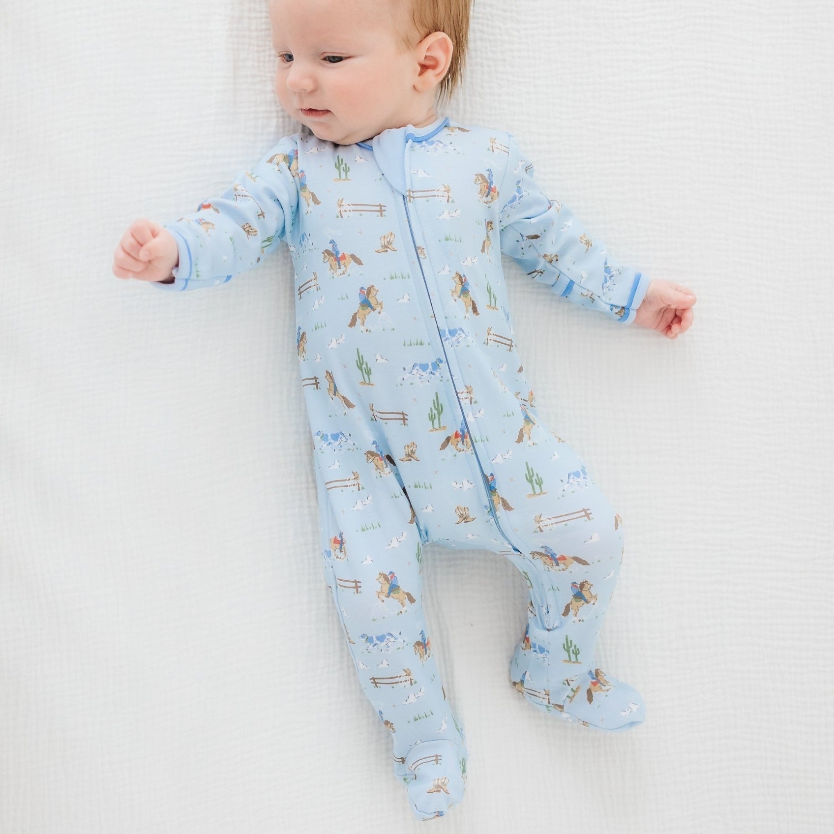 Little Wranglers Zip Footie - Sky - Magnolia BabyFootie