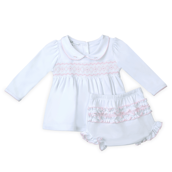Lizzie's Classics Smocked Ruffle Long Sleeve Diaper Cover Set - Pink - Magnolia BabyDiaper Cover