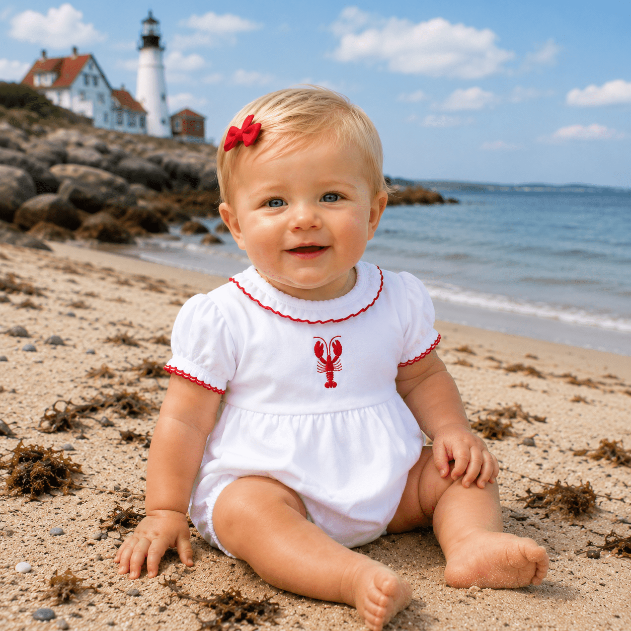 Lobster Short Sleeve Ruffle Bubble - Magnolia BabyBubble