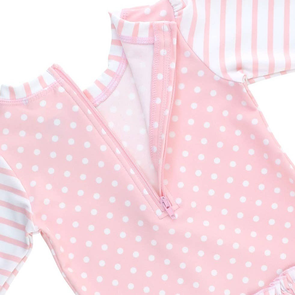 Long Sleeve One Piece Rash Guard Swimsuit - Pink Polka Dot - Magnolia BabySwimsuit