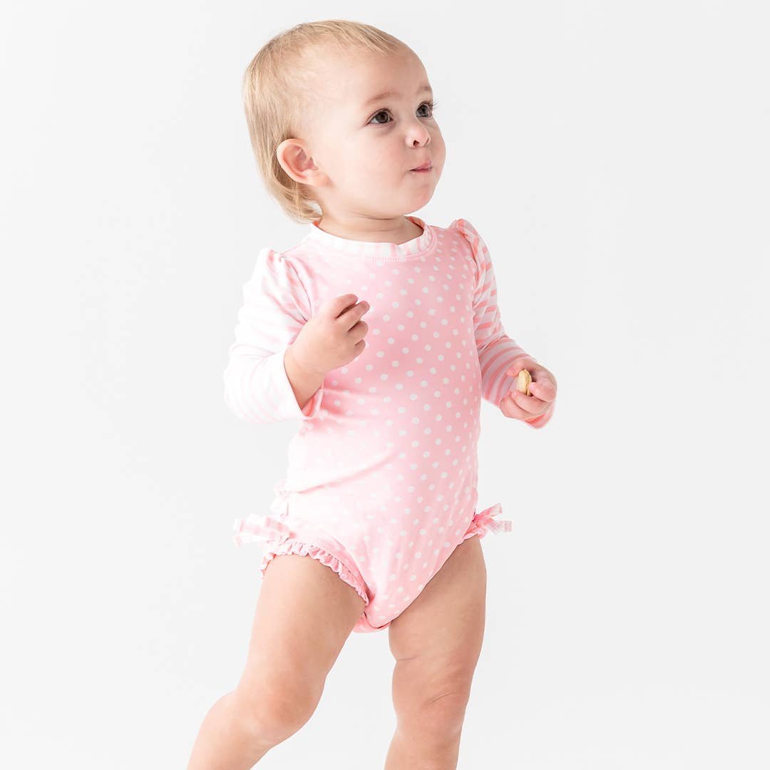Long Sleeve One Piece Rash Guard Swimsuit - Pink Polka Dot - Magnolia BabySwimsuit