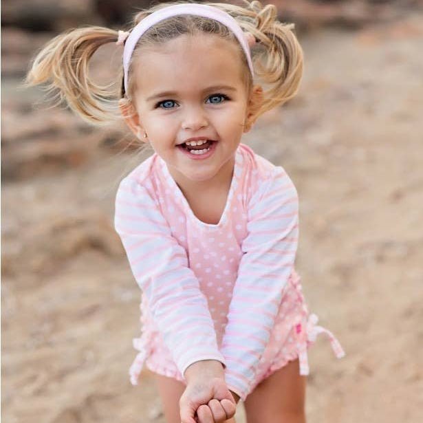 Long Sleeve One Piece Rash Guard Swimsuit - Pink Polka Dot - Magnolia BabySwimsuit