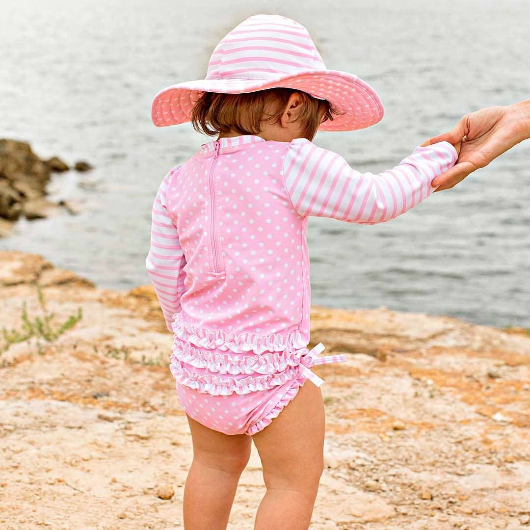 Long Sleeve One Piece Rash Guard Swimsuit - Pink Polka Dot - Magnolia BabySwimsuit