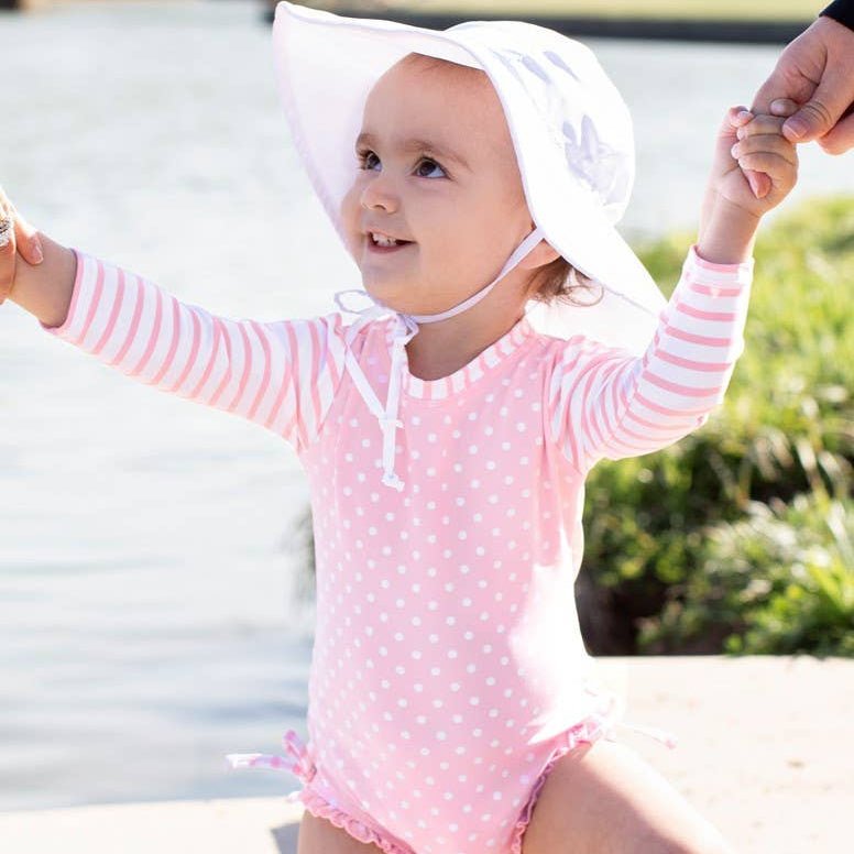 Long Sleeve One Piece Rash Guard Swimsuit - Pink Polka Dot - Magnolia BabySwimsuit