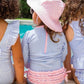 Long Sleeve Rash Guard Swimsuit with Ruffles - Periwinkle Stripes + Pink - Magnolia BabySwimsuit