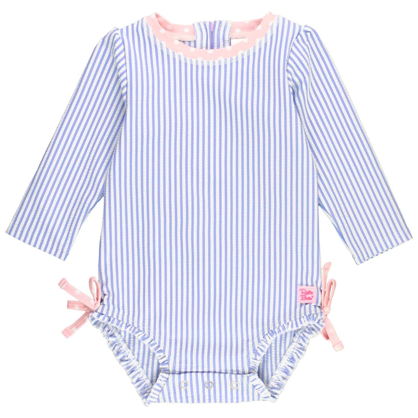 Long Sleeve Rash Guard Swimsuit with Ruffles - Periwinkle Stripes + Pink - Magnolia BabySwimsuit