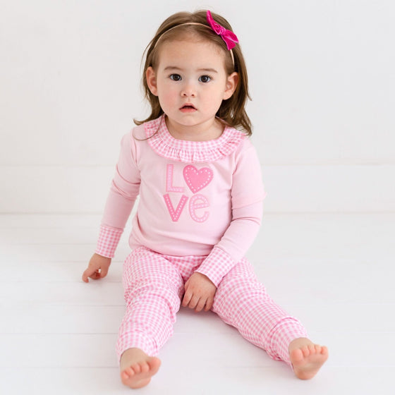 Love Appliqué Infant/Toddler Ruffle Long Pajamas - Magnolia BabyLong Pajamas