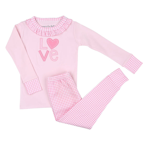 Love Appliqué Infant/Toddler Ruffle Long Pajamas - Magnolia BabyLong Pajamas