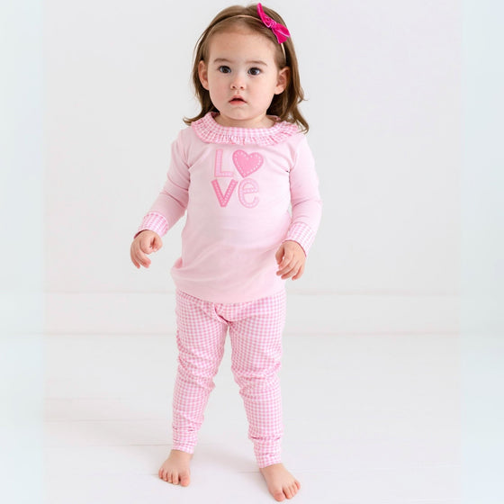 Love Appliqué Infant/Toddler Ruffle Long Pajamas - Magnolia BabyLong Pajamas