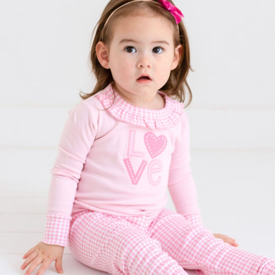 Love Appliqué Infant/Toddler Ruffle Long Pajamas - Magnolia BabyLong Pajamas