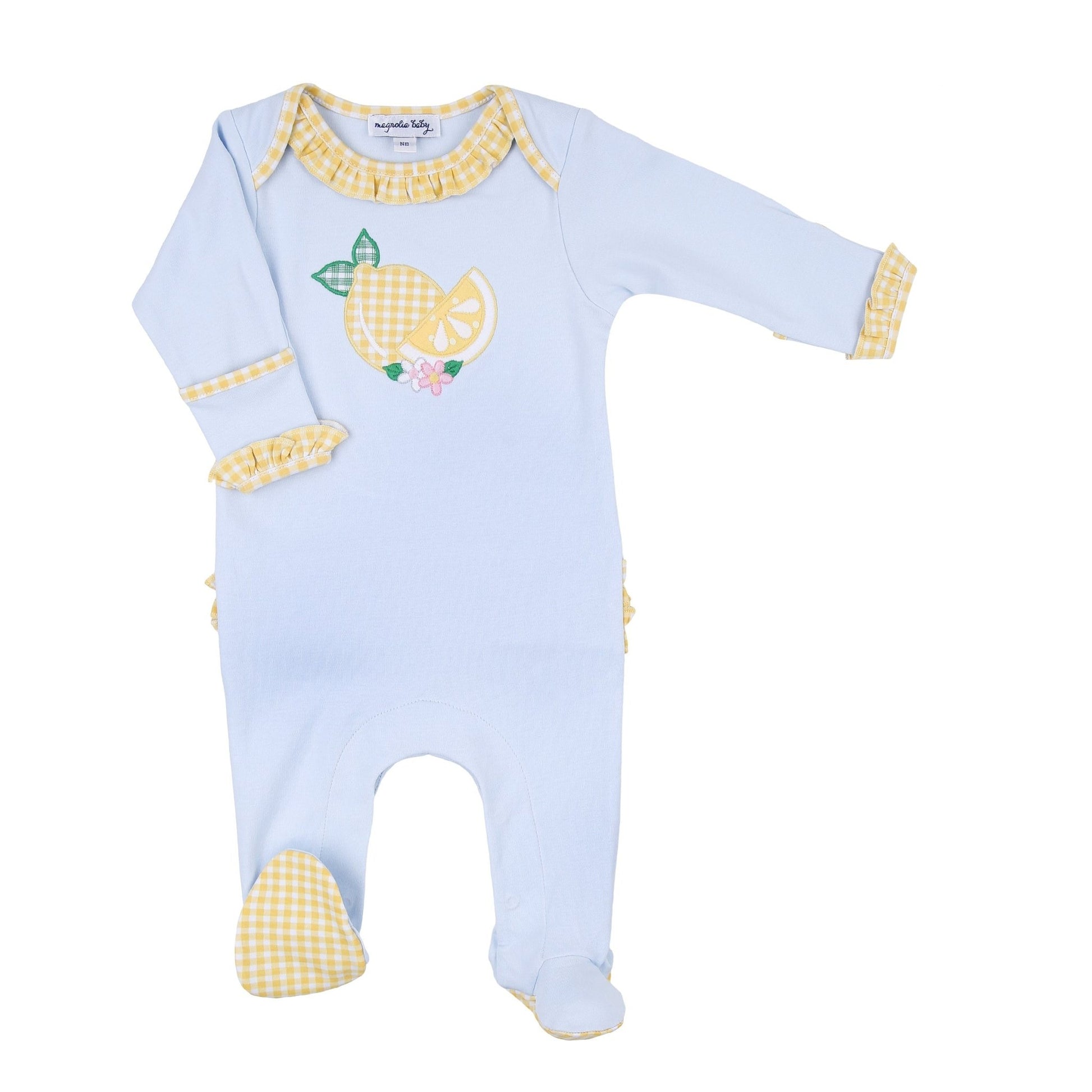 Lovely Lemons Applique Ruffle Lap Footie - Magnolia BabyFootie