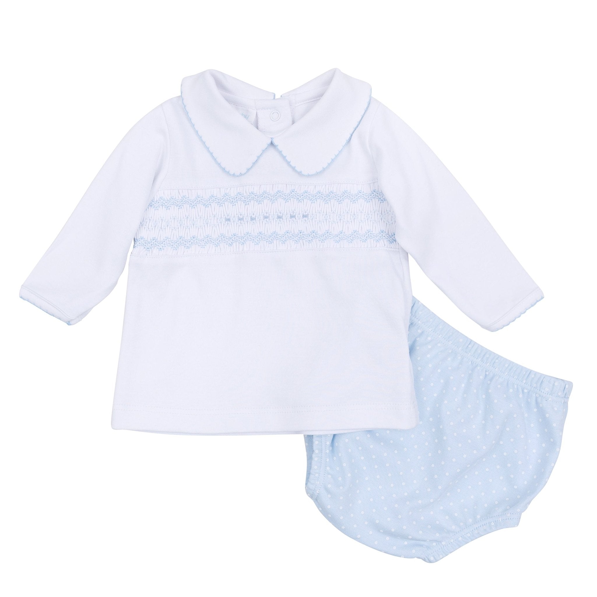 Luca's Classics Smocked Long Sleeve Diaper Cover Set - Light Blue - Magnolia BabyDiaper Cover