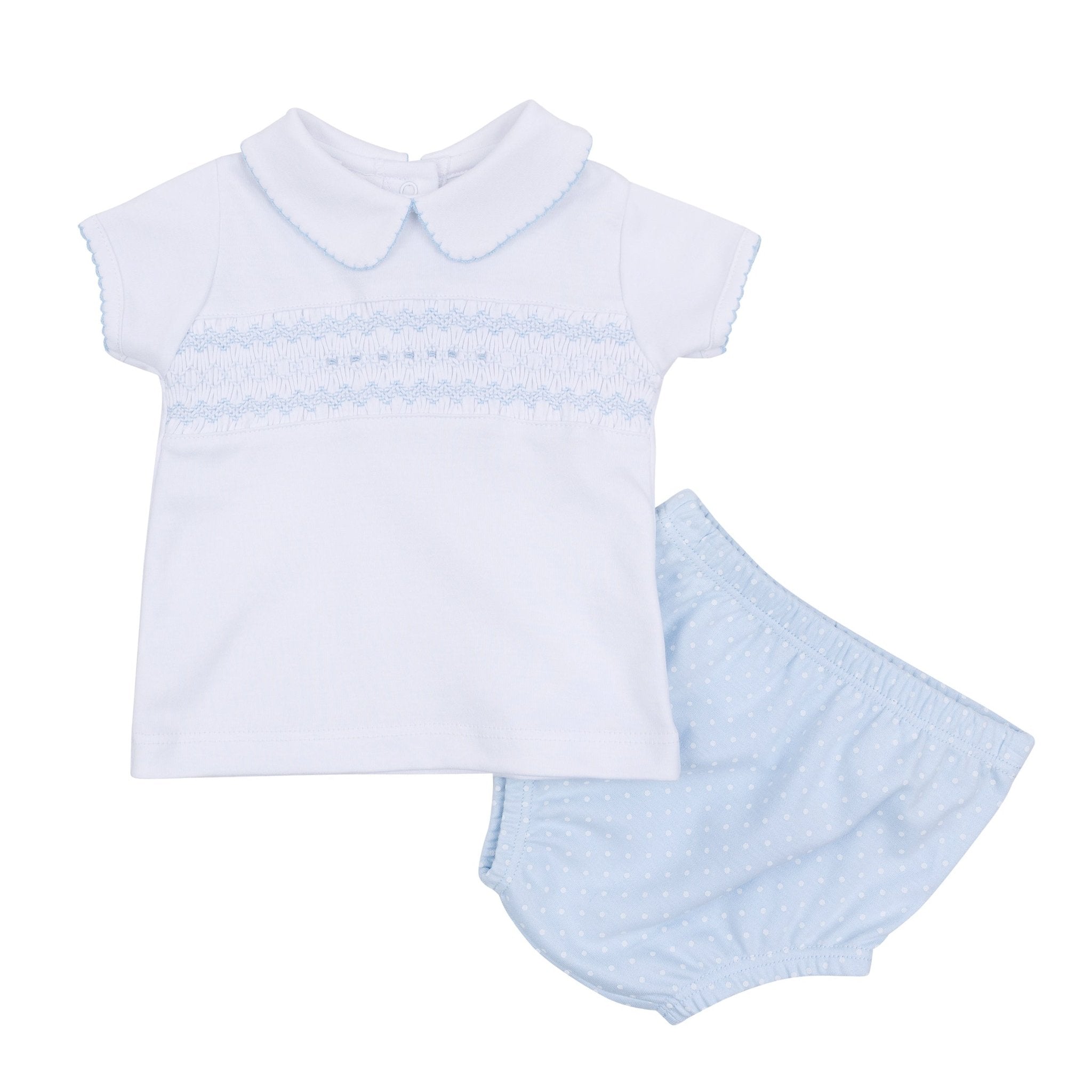 Luca's Classics Smocked Short Sleeve Diaper Cover Set - Light Blue - Magnolia BabyDiaper Cover