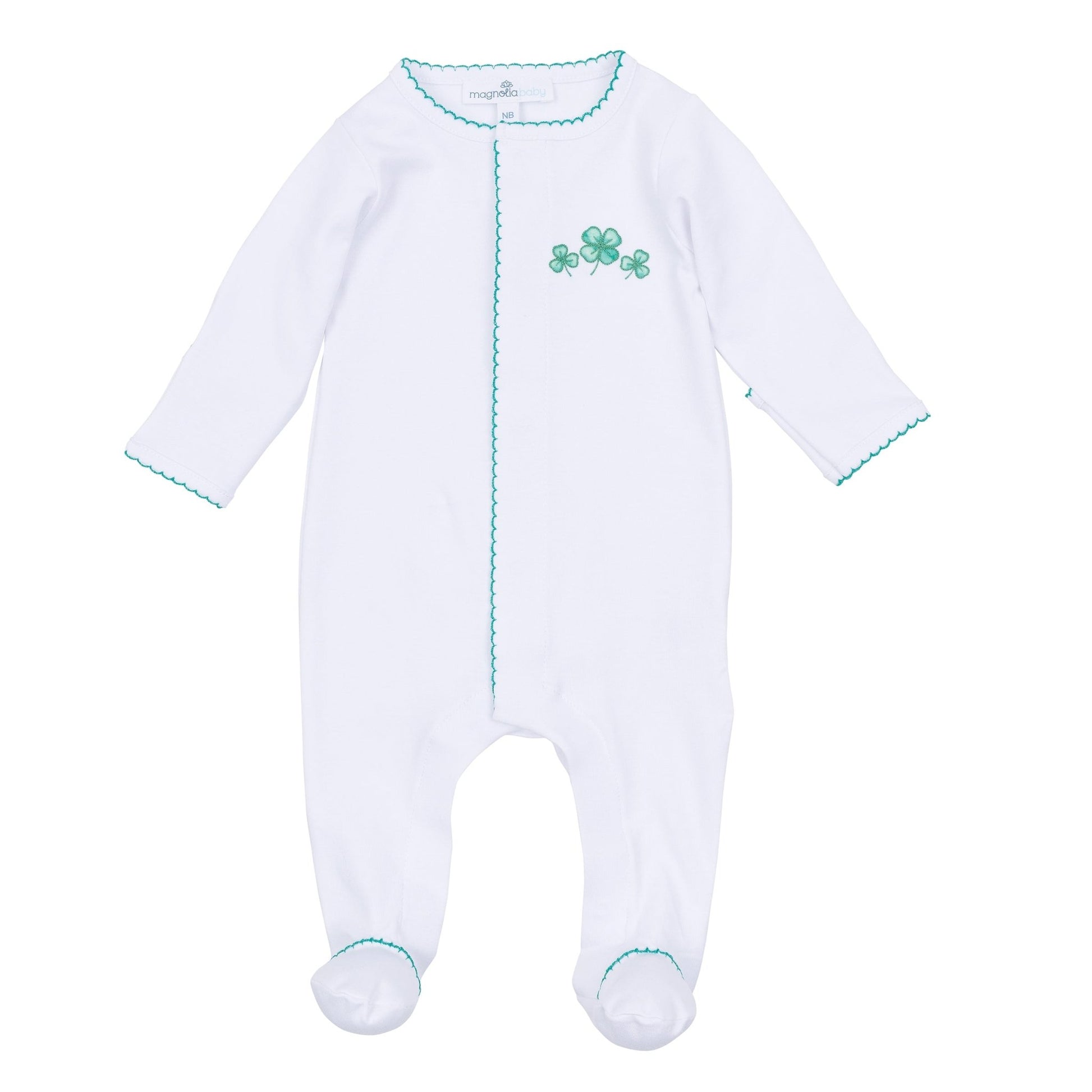 Lucky Little Ones Embroidered Footie - Green - Magnolia BabyFootie