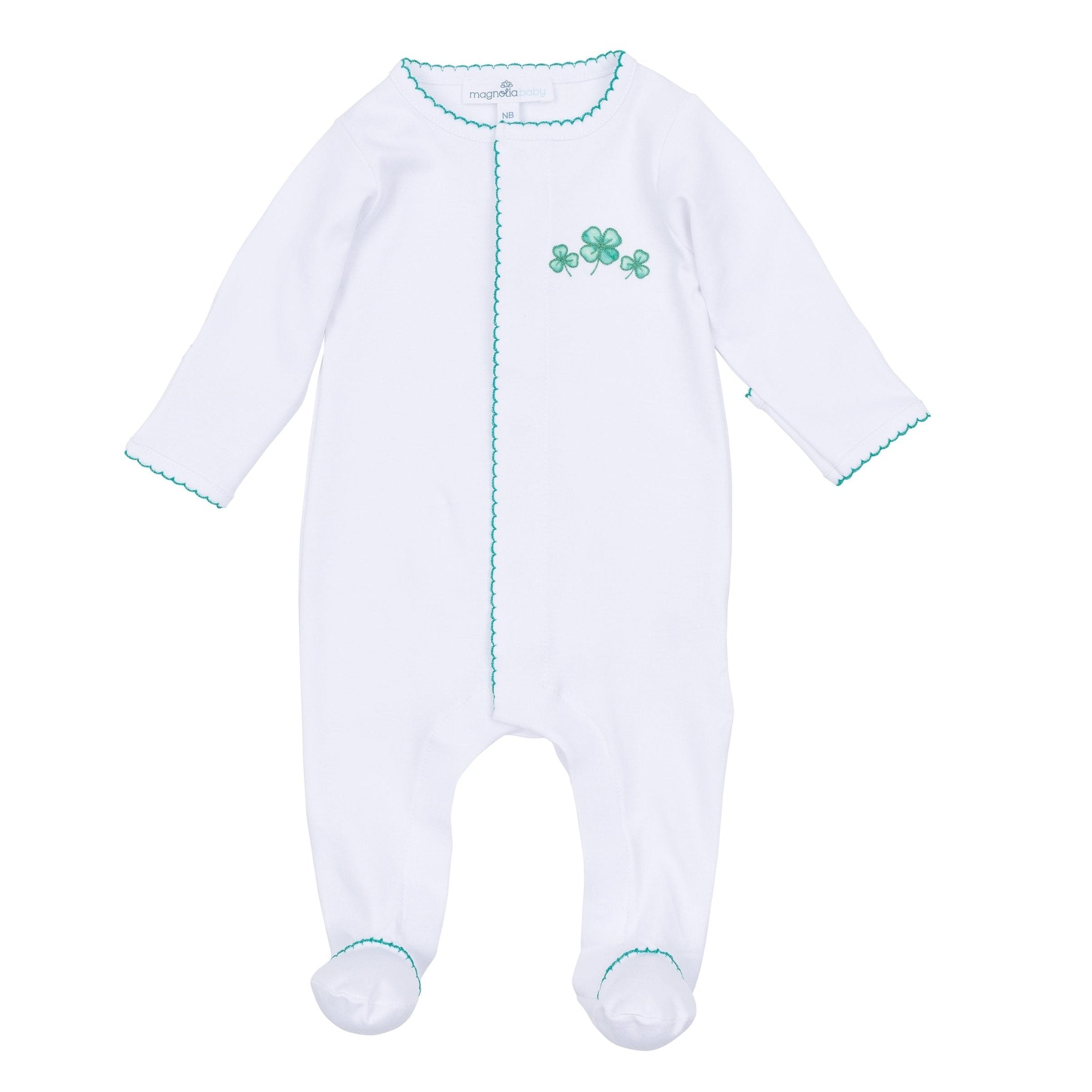Lucky Little Ones Embroidered Footie - Green - Magnolia BabyFootie