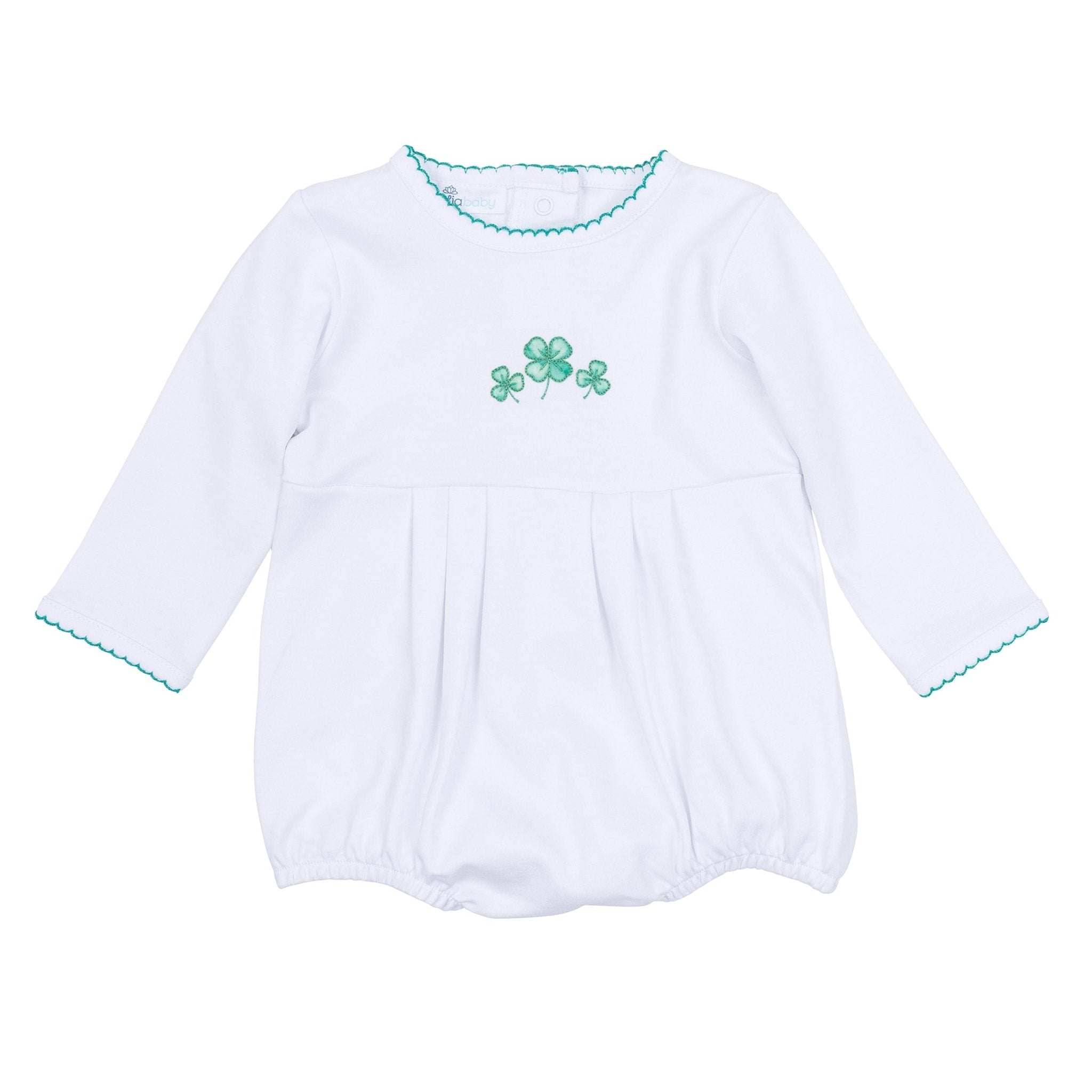 Lucky Little Ones Embroidered Long Sleeve Bubble - Green - Magnolia BabyBubble
