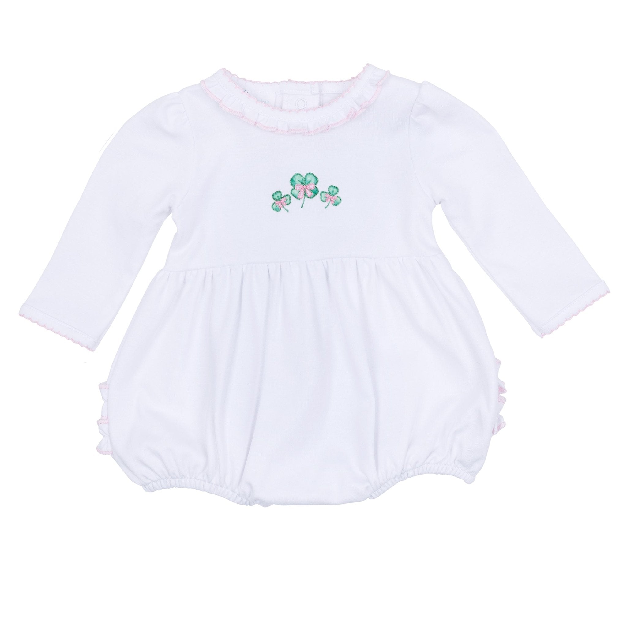 Lucky Little Ones Embroidered Long Sleeve Bubble - Pink - Magnolia BabyBubble