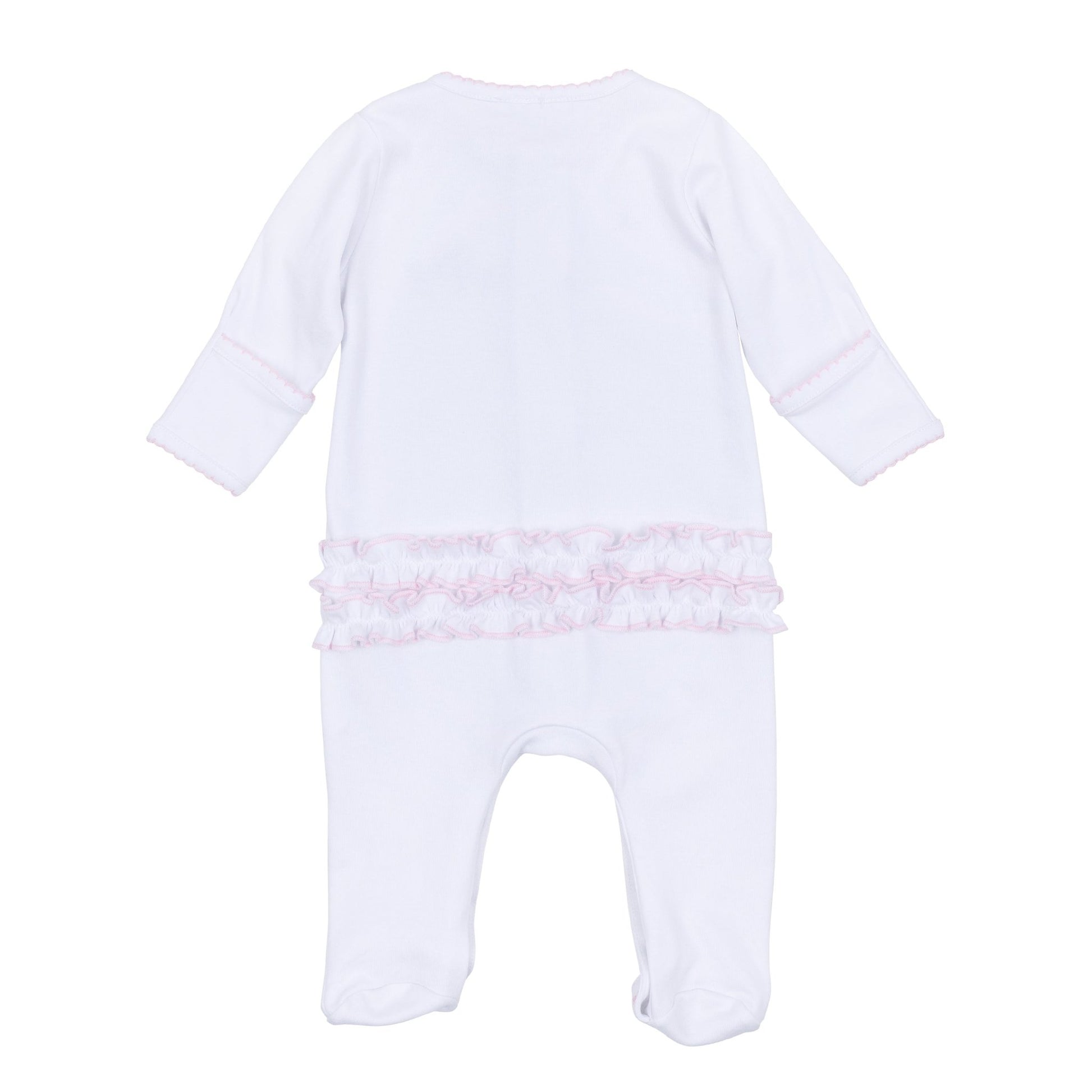 Lucky Little Ones Embroidered Ruffle Footie - Pink - Magnolia BabyFootie