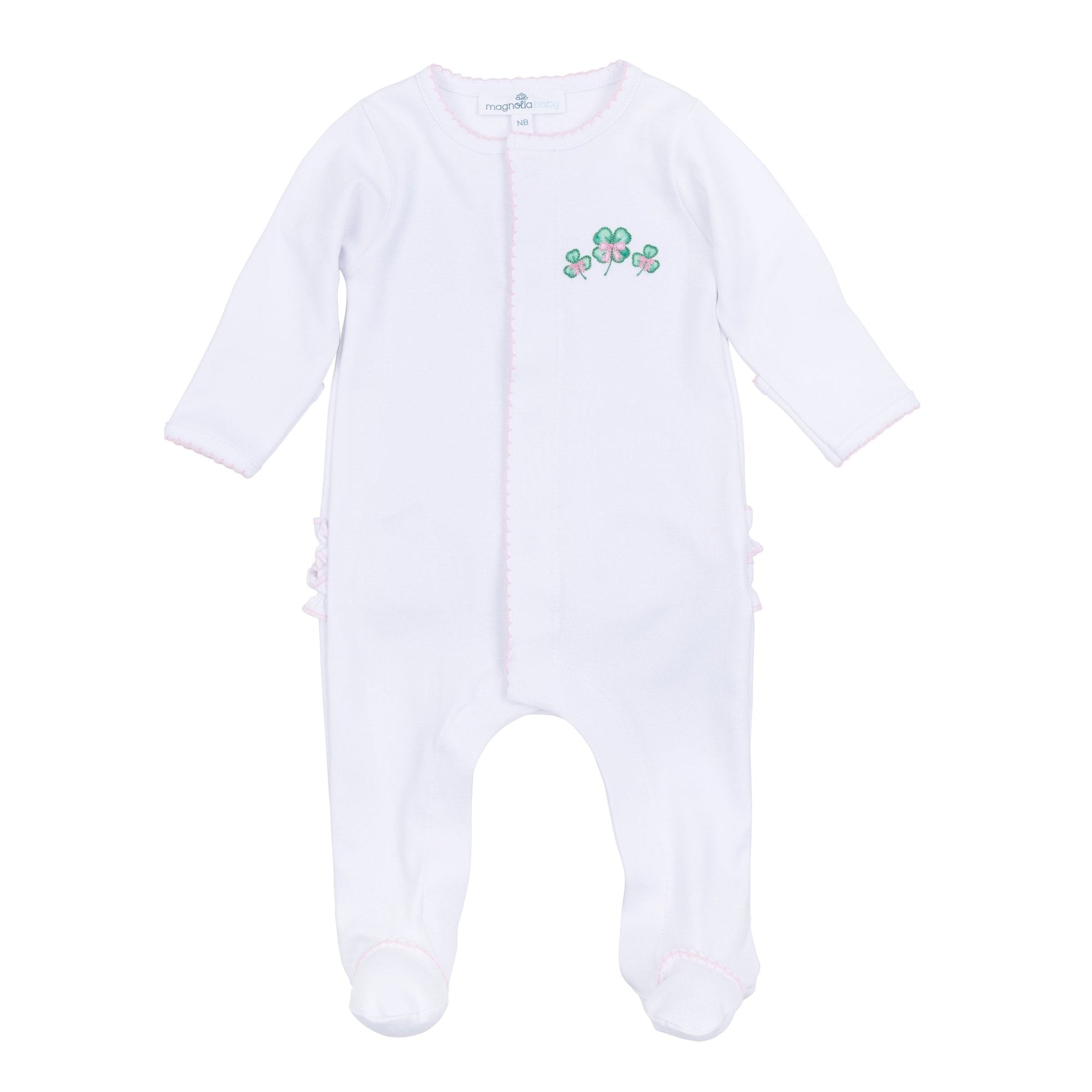 Lucky Little Ones Embroidered Ruffle Footie - Pink - Magnolia BabyFootie