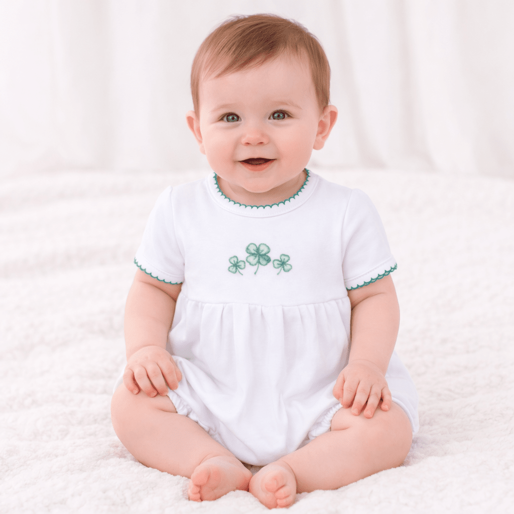 Lucky Little Ones Embroidered Short Sleeve Bubble - Green - Magnolia BabyBubble
