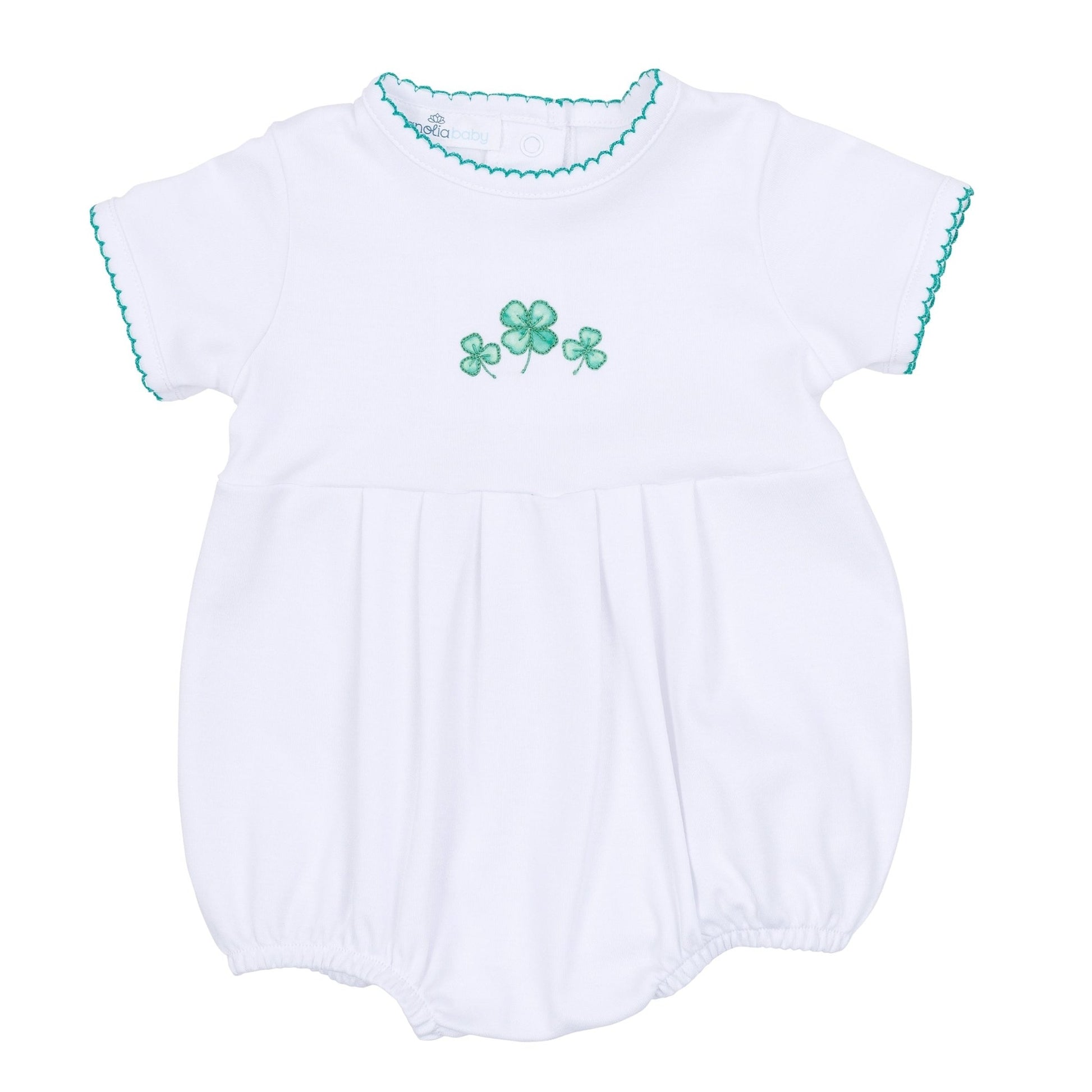 Lucky Little Ones Embroidered Short Sleeve Bubble - Green - Magnolia BabyBubble