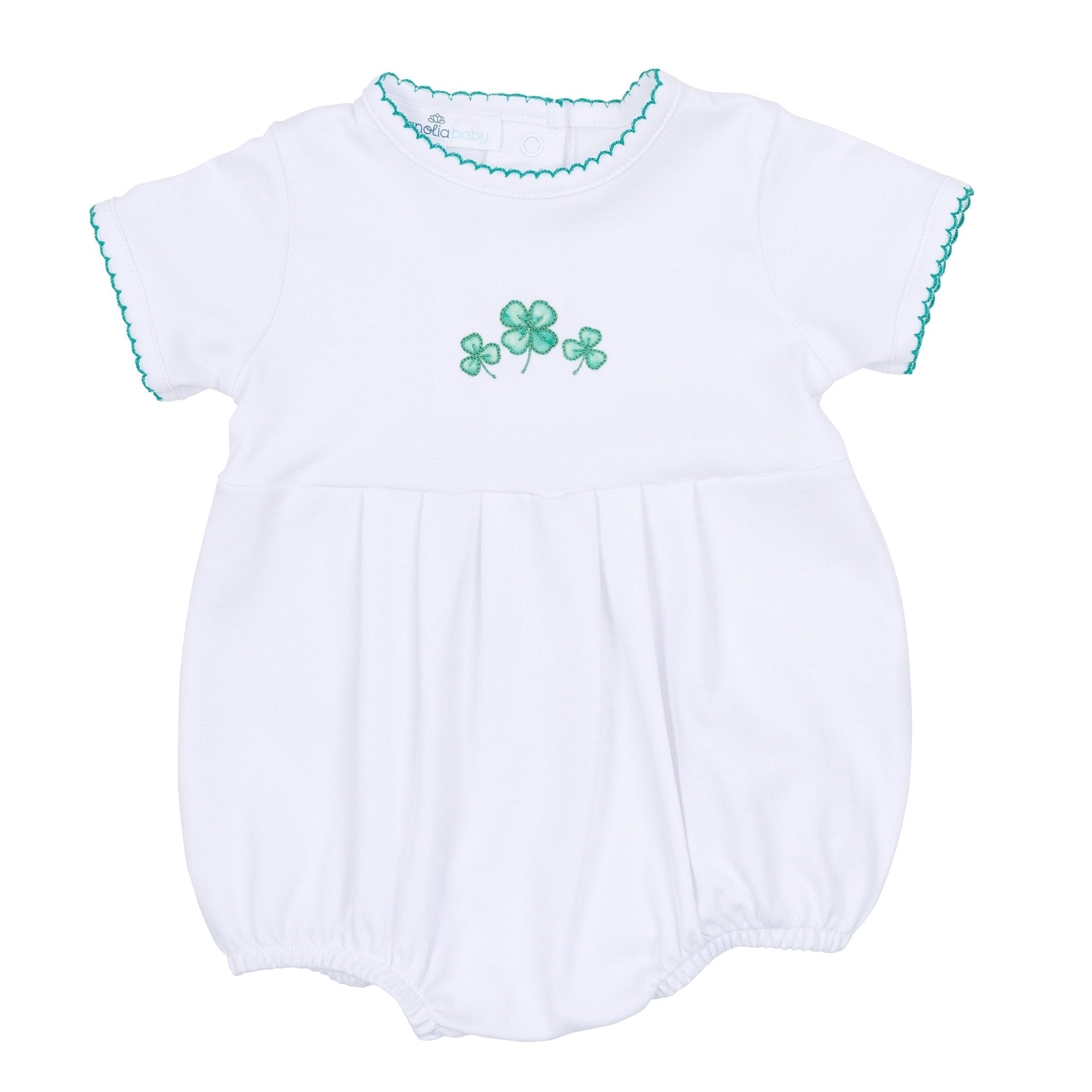 Lucky Little Ones Embroidered Short Sleeve Bubble - Green - Magnolia BabyBubble