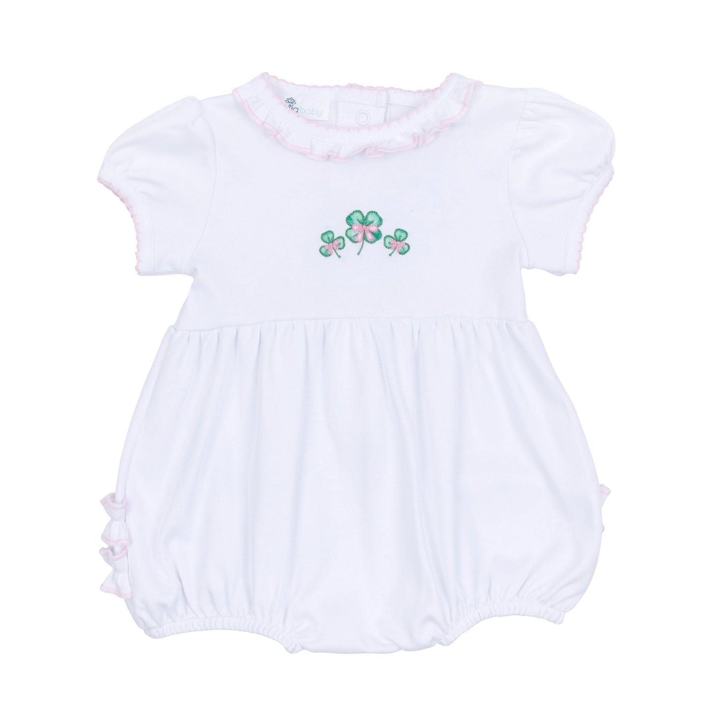 Lucky Little Ones Embroidered Short Sleeve Bubble - Pink - Magnolia BabyBubble