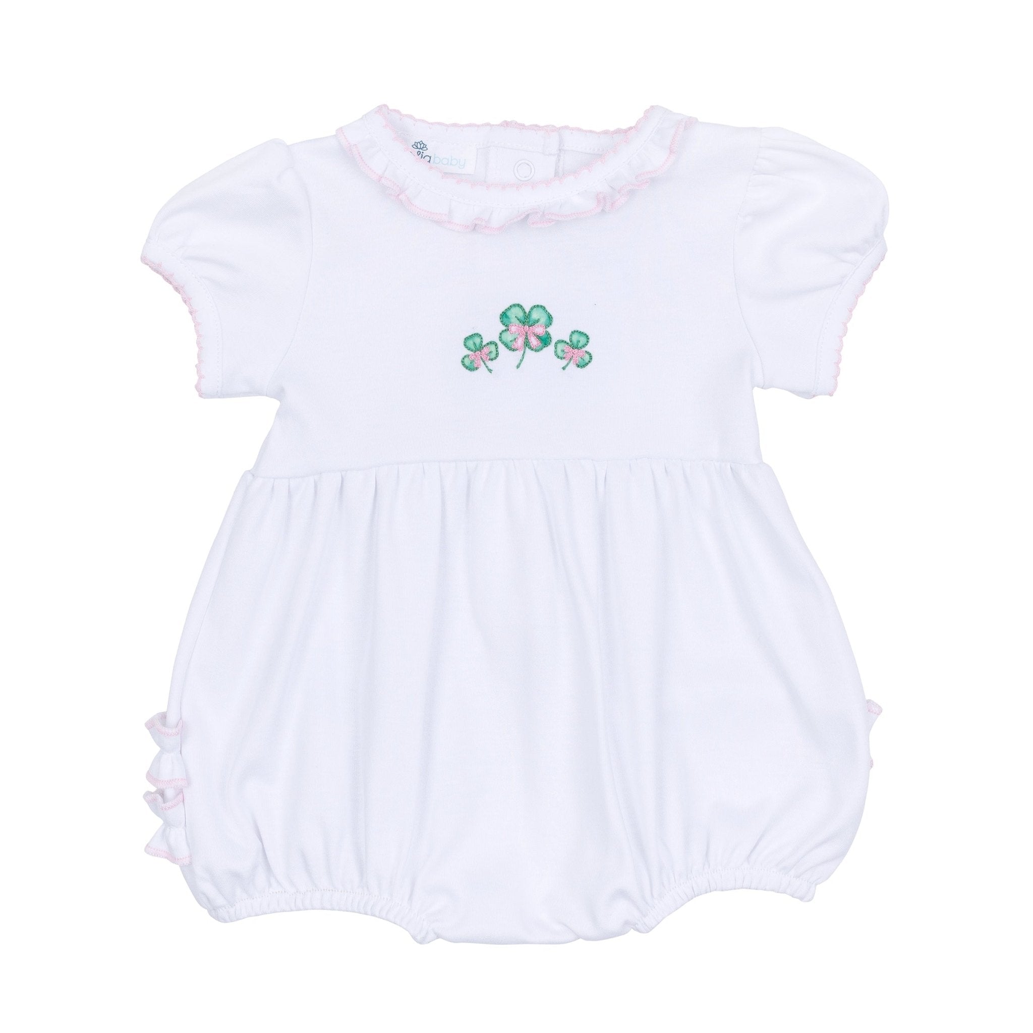 Lucky Little Ones Embroidered Short Sleeve Bubble - Pink - Magnolia BabyBubble