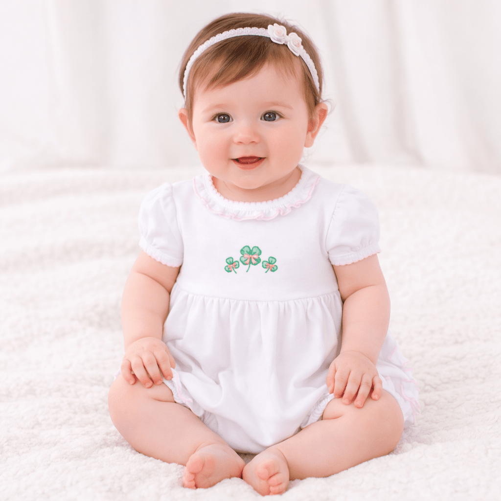 Lucky Little Ones Embroidered Short Sleeve Bubble - Pink - Magnolia BabyBubble