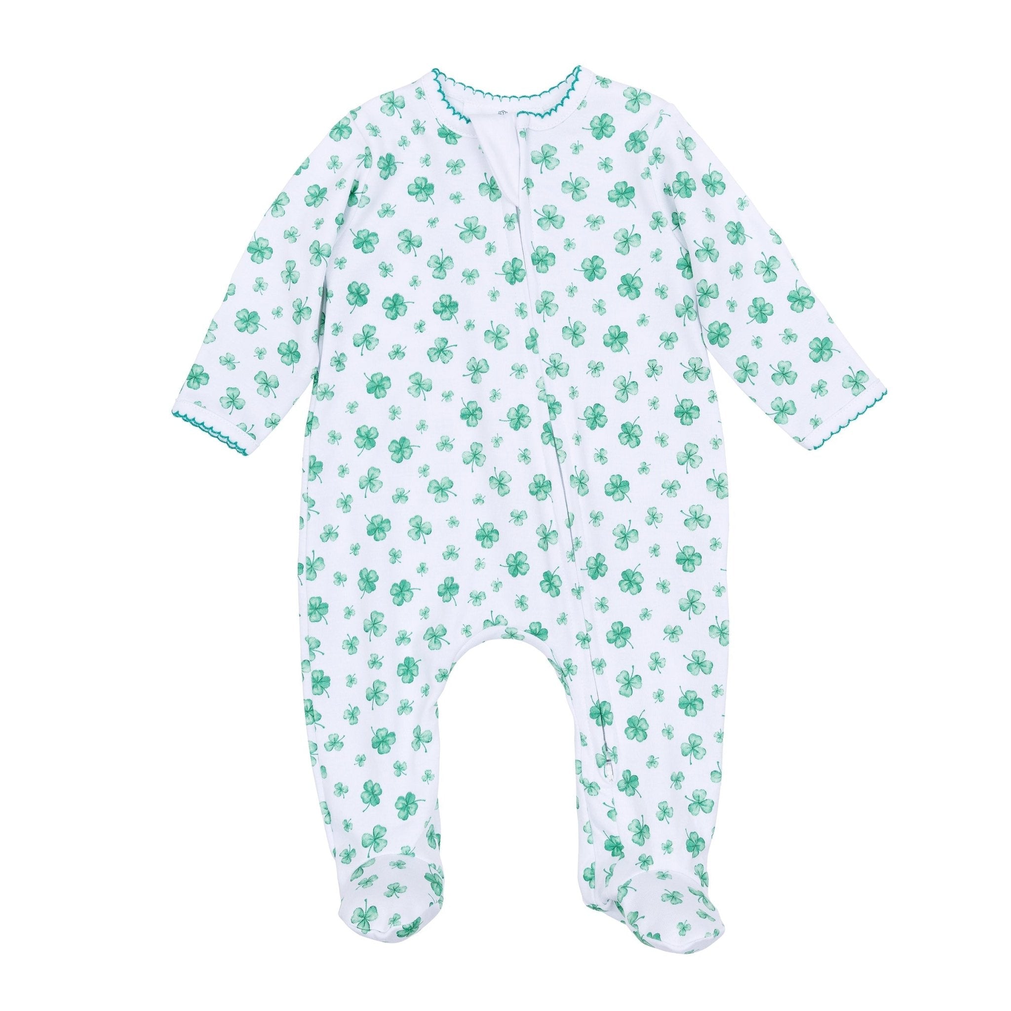 Lucky Little Ones Printed Zip Footie - Green - Magnolia BabyFootie