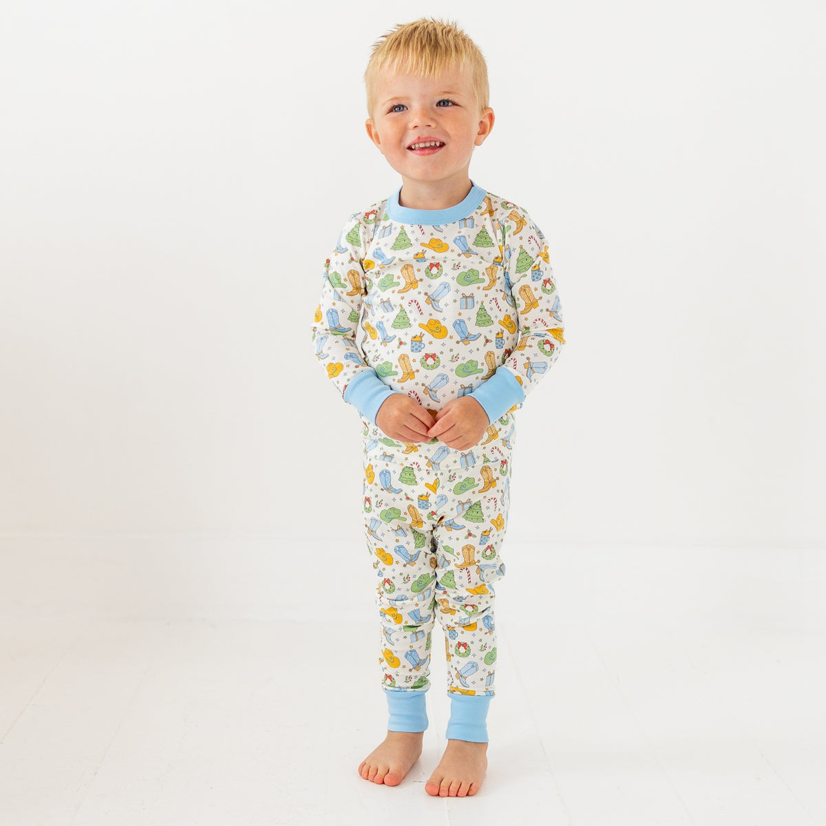 Cowboy Christmas Long Pajamas - Sky