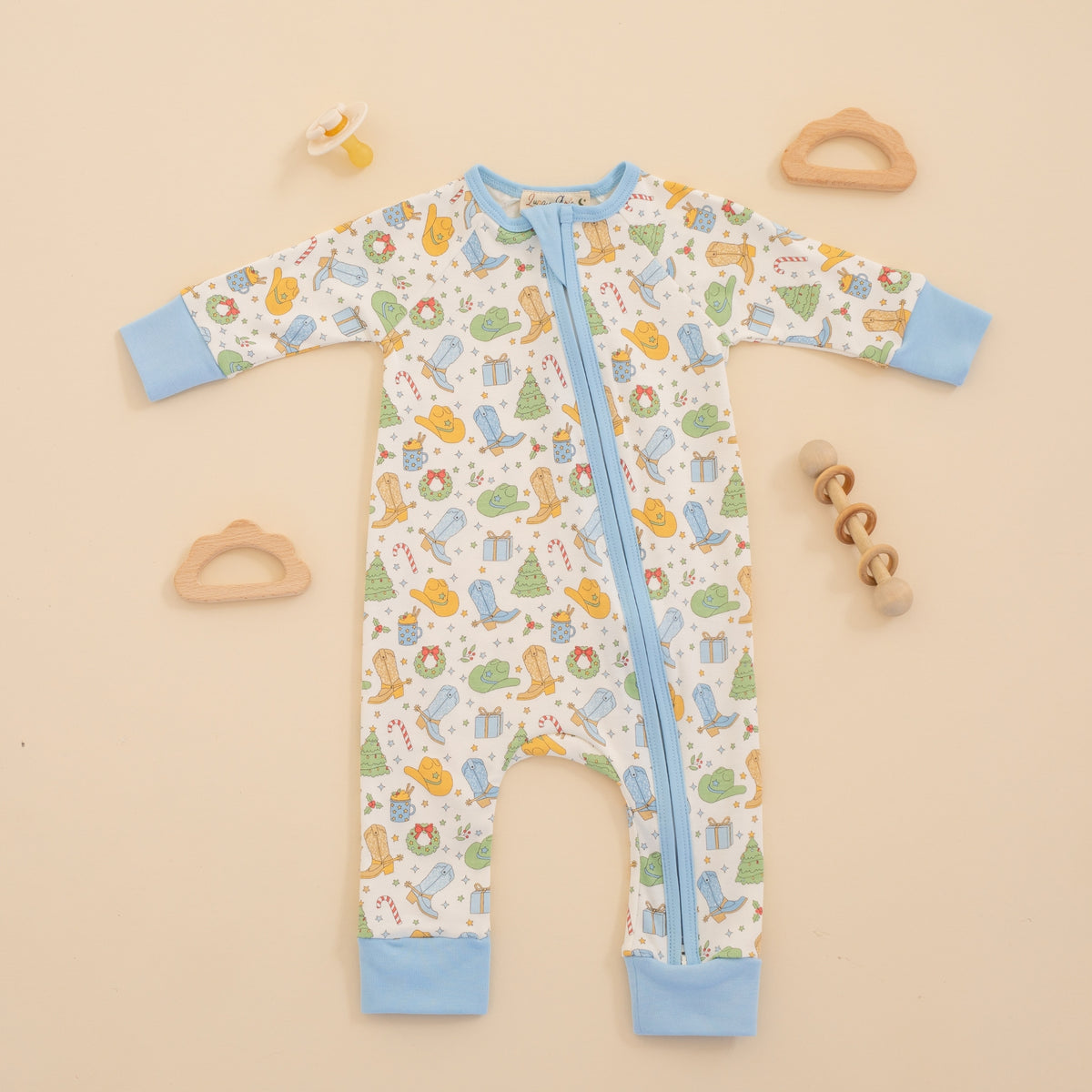 Cowboy Christmas Zip Playsuit - Sky