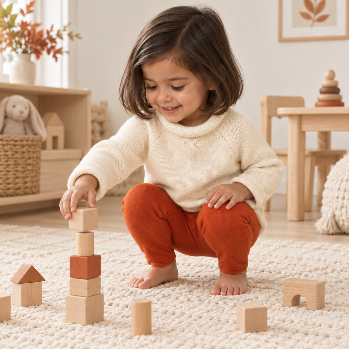Girl Playwear Set - Ivory Sweater & Pumpkin Spice Leggings