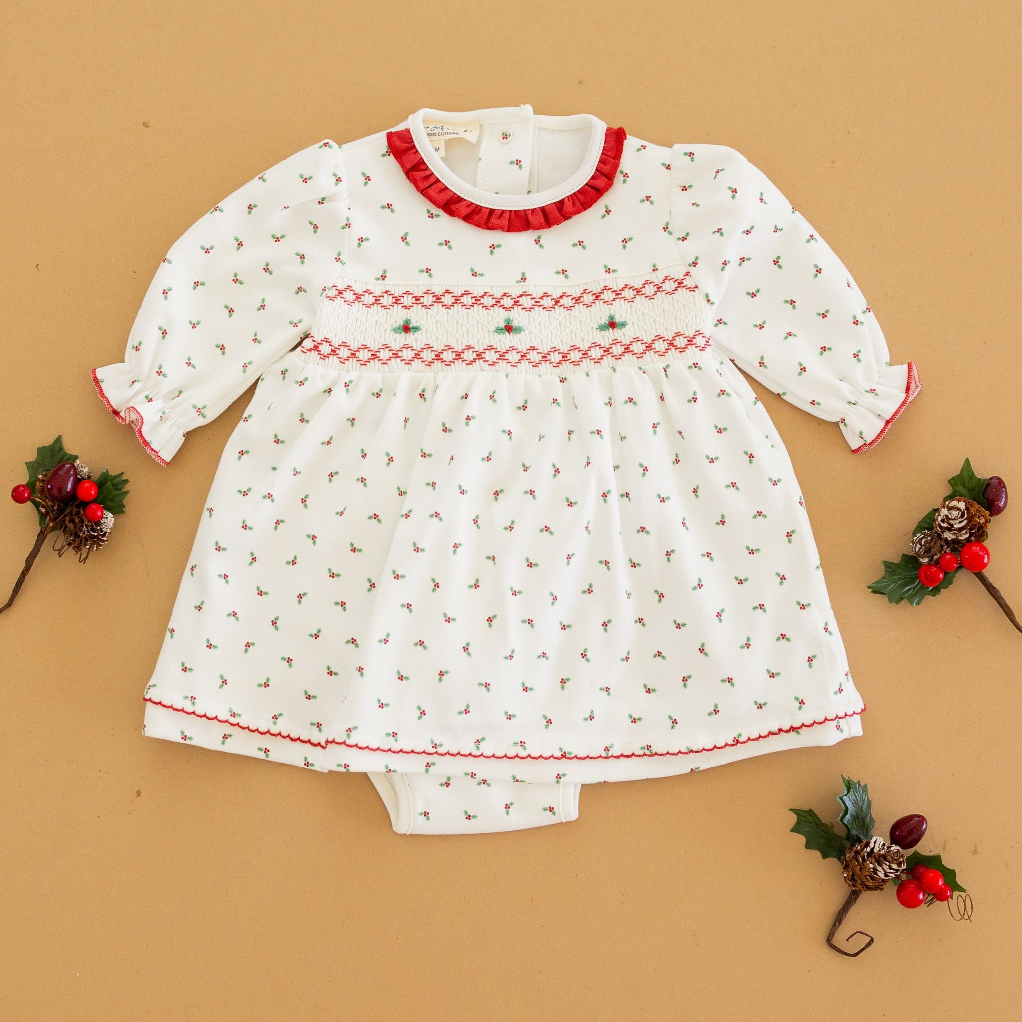 Winter Berries Smocked Long Sleeve Dress - Luna and Arlo Girl