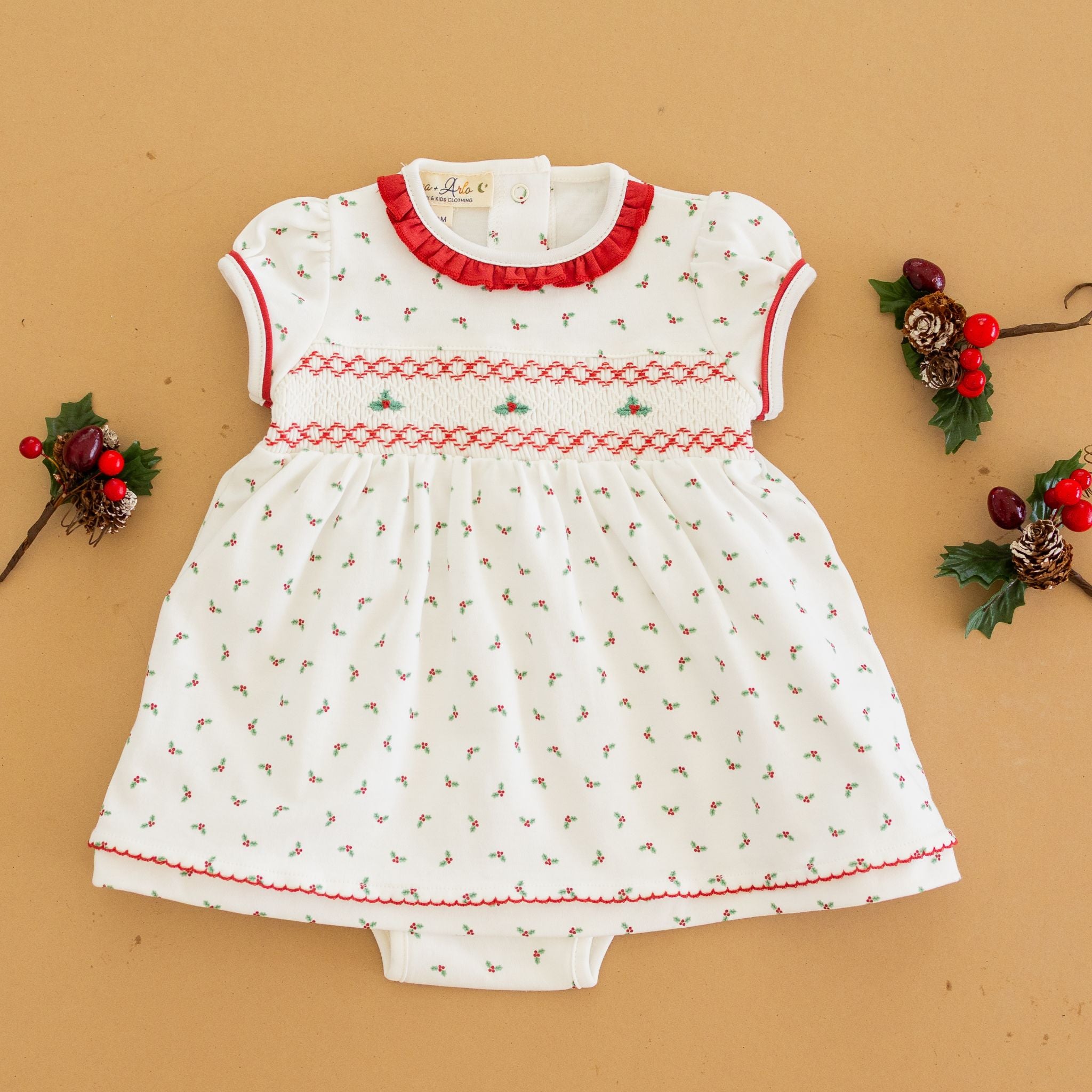 Winter Berries Smocked Short Sleeve Dress - Luna and Arlo Girl