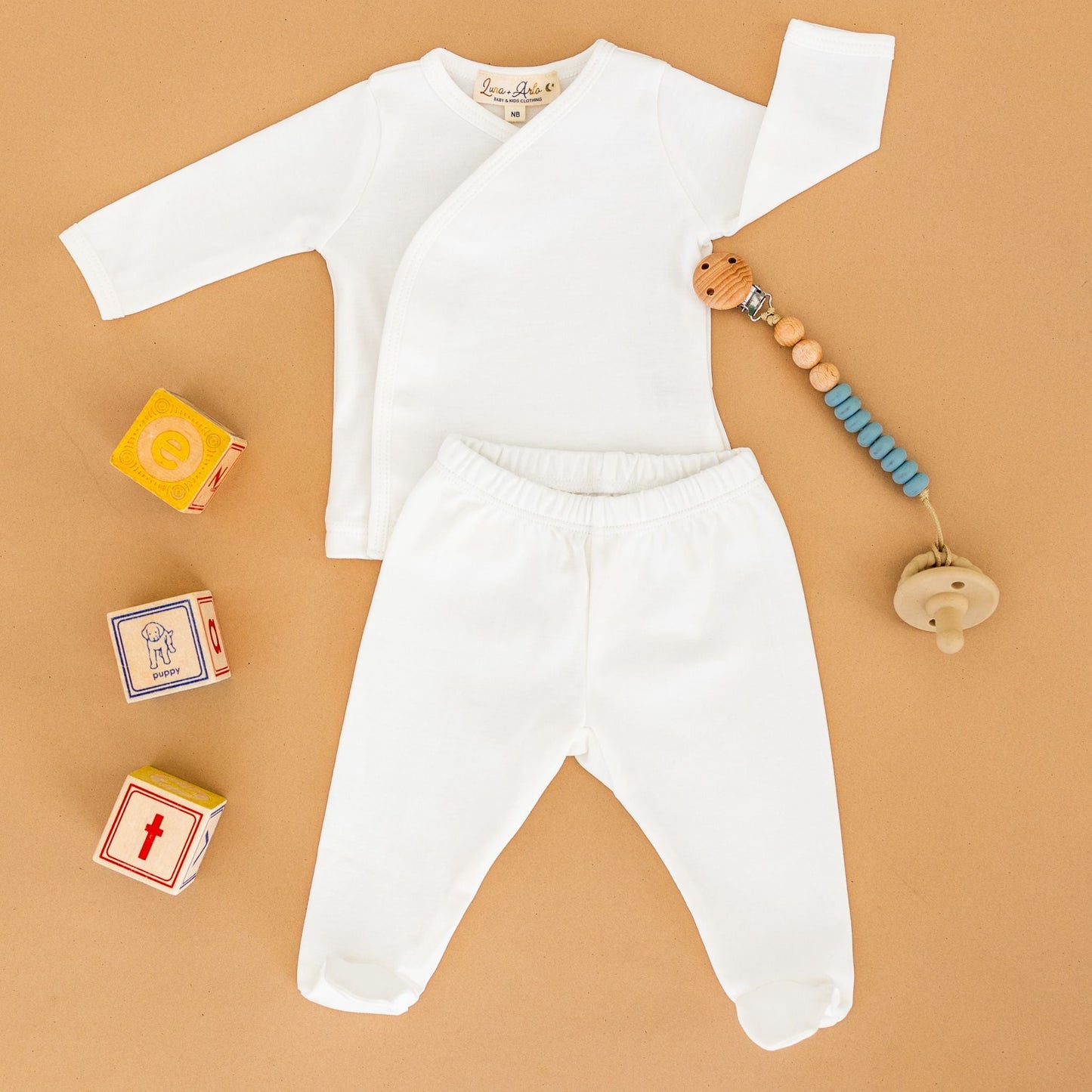 Luna & Arlo Basics Kimono Footed Pant Set - Ivory - Magnolia Baby2pc Pant Set