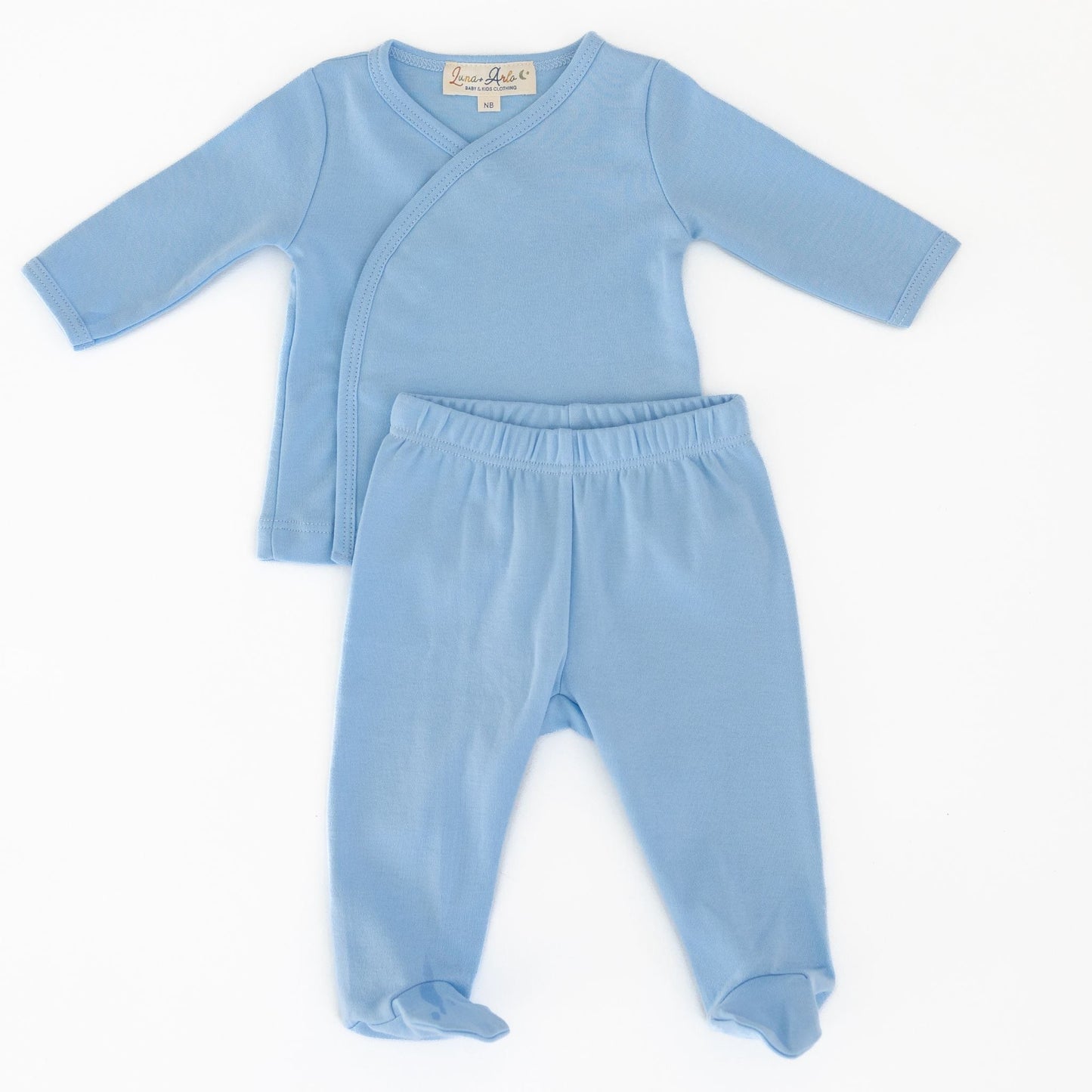 Luna & Arlo Basics Kimono Footed Pant Set - Sky - Magnolia Baby2pc Pant Set