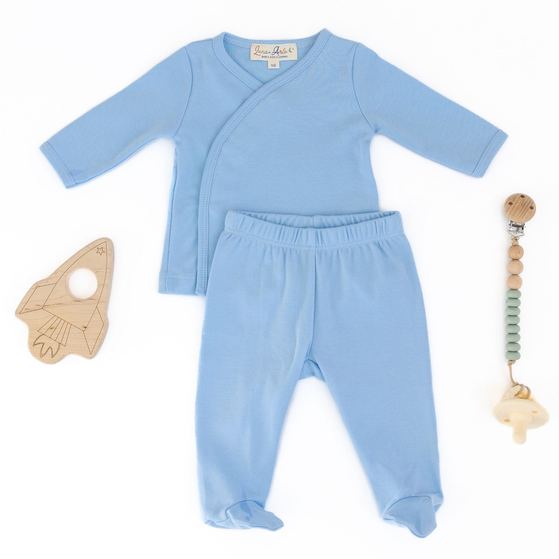 Luna & Arlo Basics Kimono Footed Pant Set - Sky - Magnolia Baby2pc Pant Set