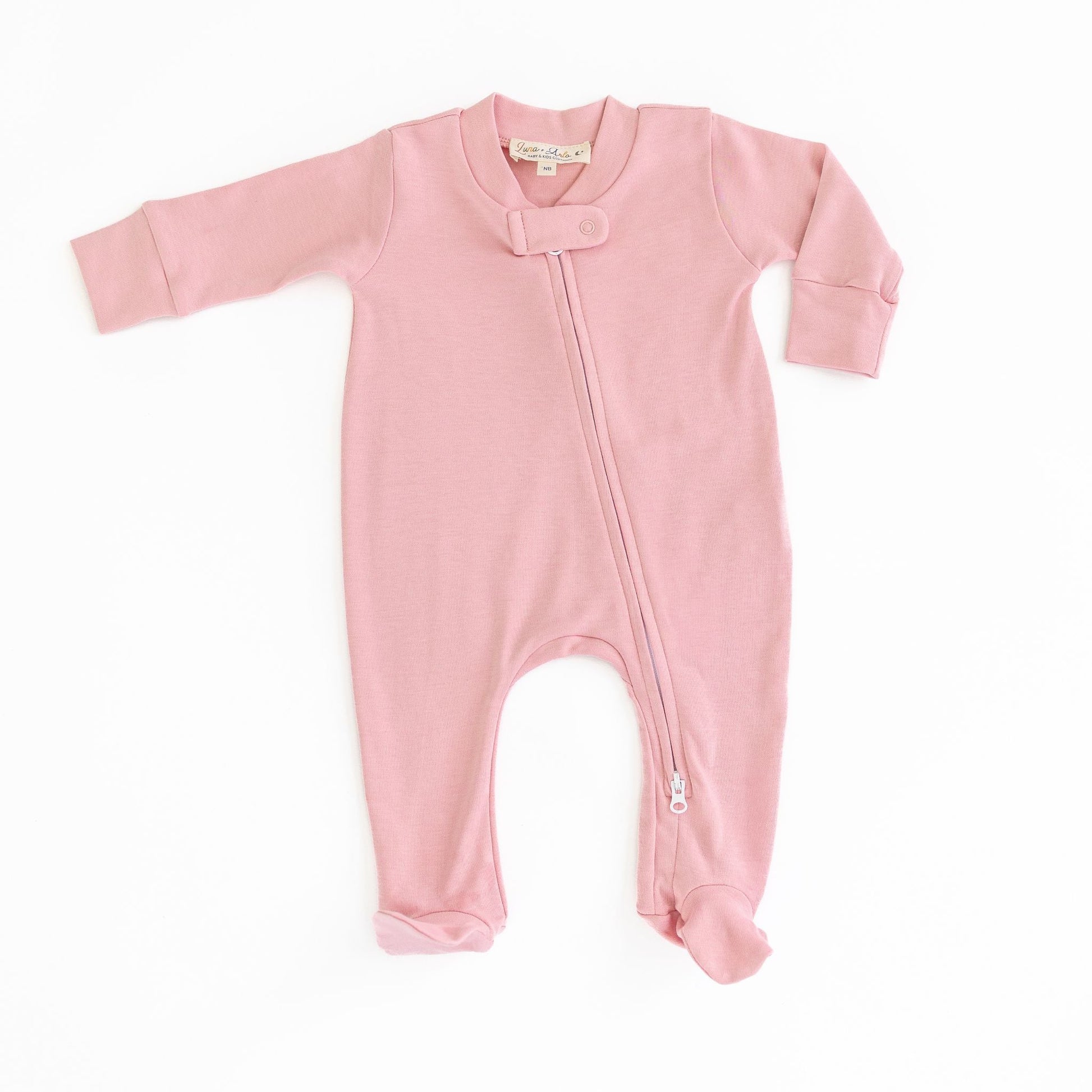 Luna & Arlo Basics Zip Footie - Dusty Rose - Magnolia BabyFootie