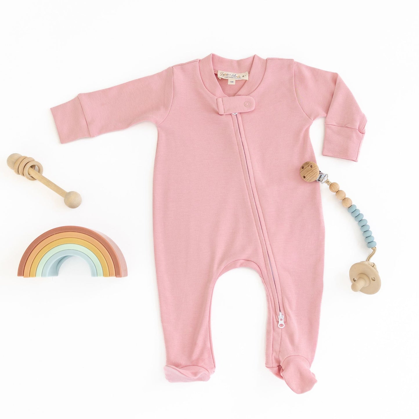 Luna & Arlo Basics Zip Footie - Dusty Rose - Magnolia BabyFootie